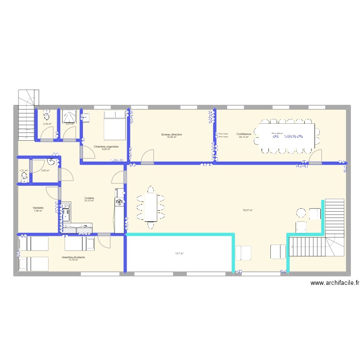 Premier etage 1 electricité visible uniquement. Plan de 12 pièces et 207 m2