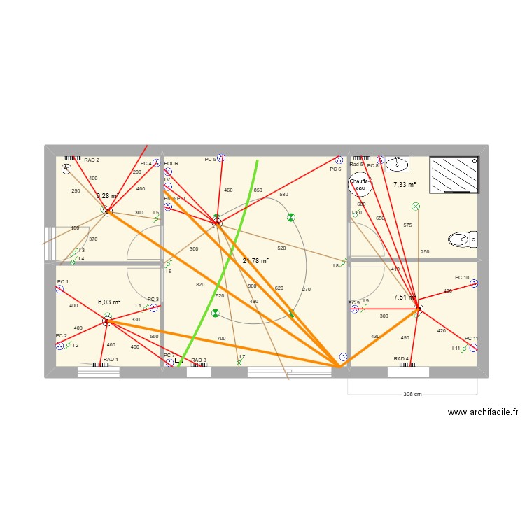 ERIC Granville . Plan de 5 pièces et 49 m2