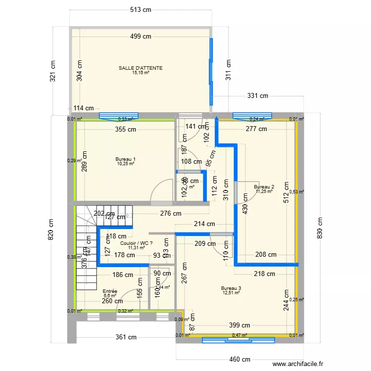 Projet Cabinet medical. Plan de 22  et 72 m²