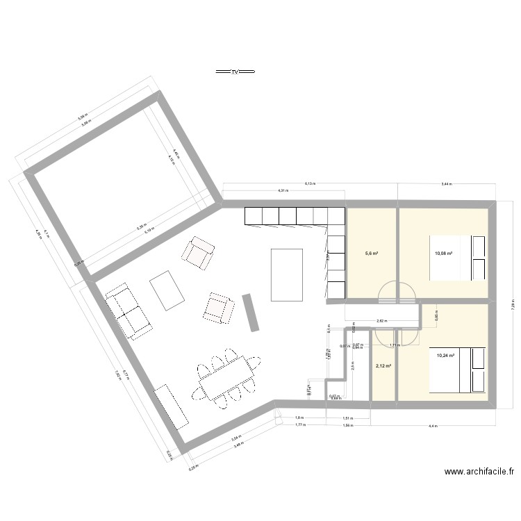PLAN NIVEAU  1  extension 3. Plan de 4 pièces et 28 m2