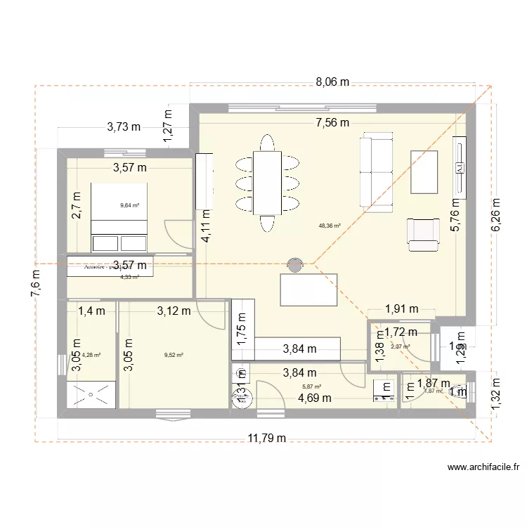 papa. Plan de 8  et 86 m²