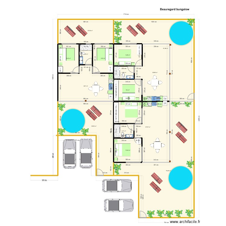 Beauregard bungalow Marc /17m20. Plan de 15 pièces et 338 m2