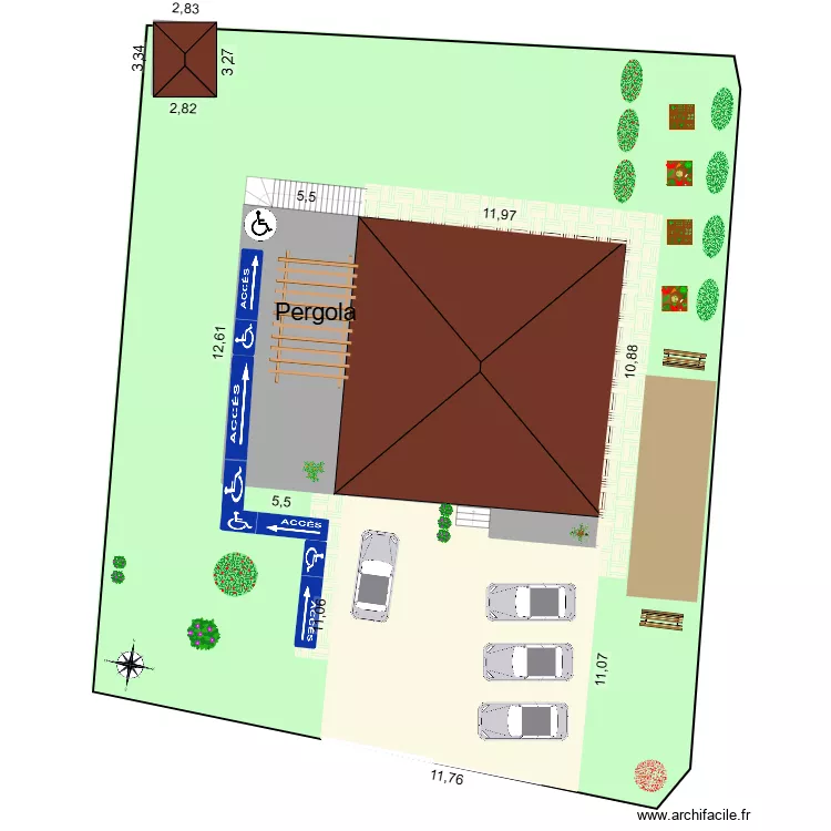 Plan de masse terrain p&eacute;tanque. Plan de 5  et 340 m²