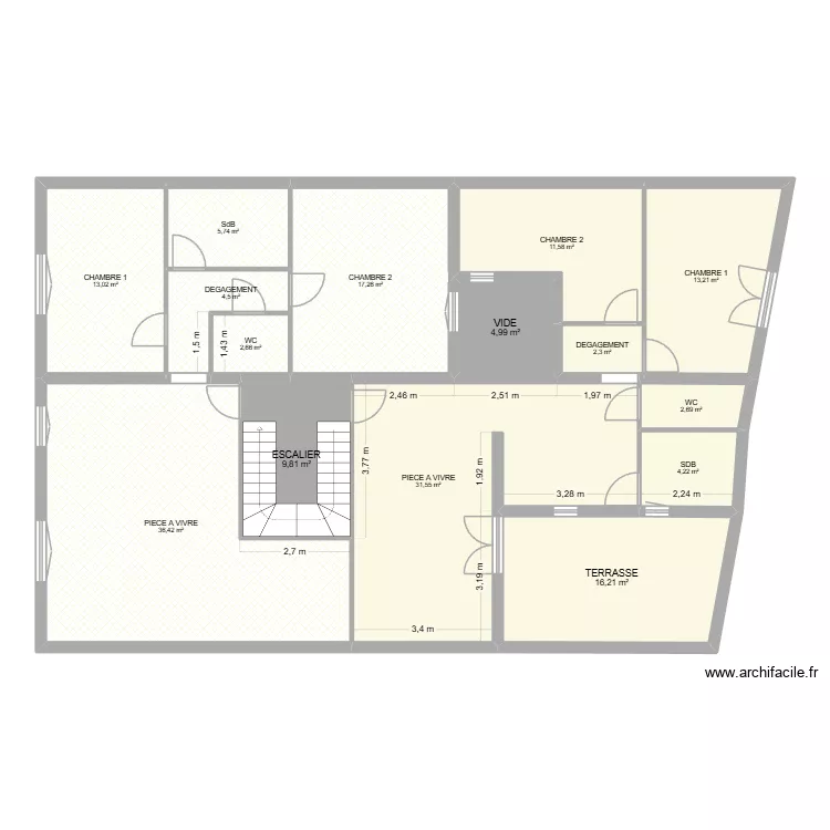 vue de masse 1er &eacute;tage apr&eacute;s r&eacute;novation. Plan de 15  et 176 m²