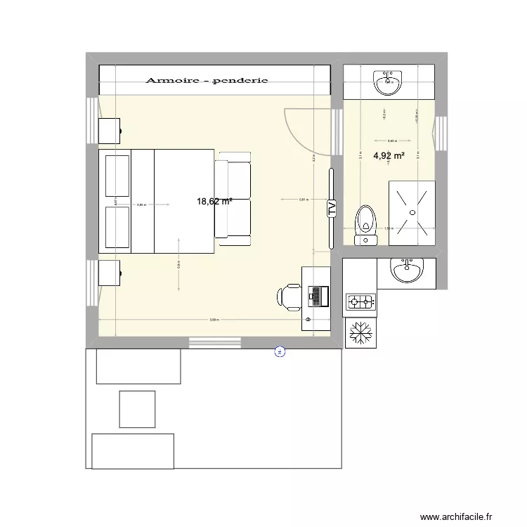 BUNGALOW 4.6 Yllan chambre JUIN 26. Plan de 2  et 24 m²