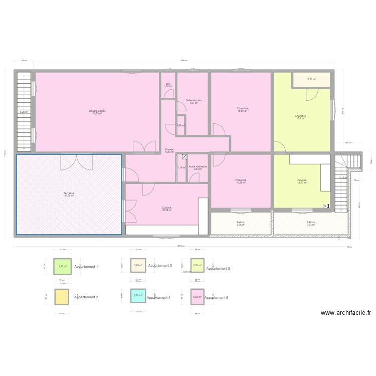 Etage1. Plan de 24 pièces et 223 m2