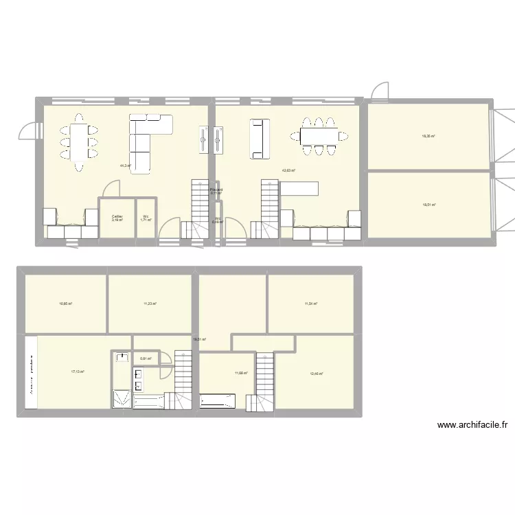 Maison avec décroché. Plan de Maison avec décroché. Plan de