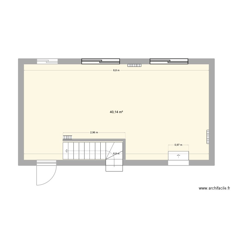 salon chauffage. Plan de 1 pièce et 40 m2