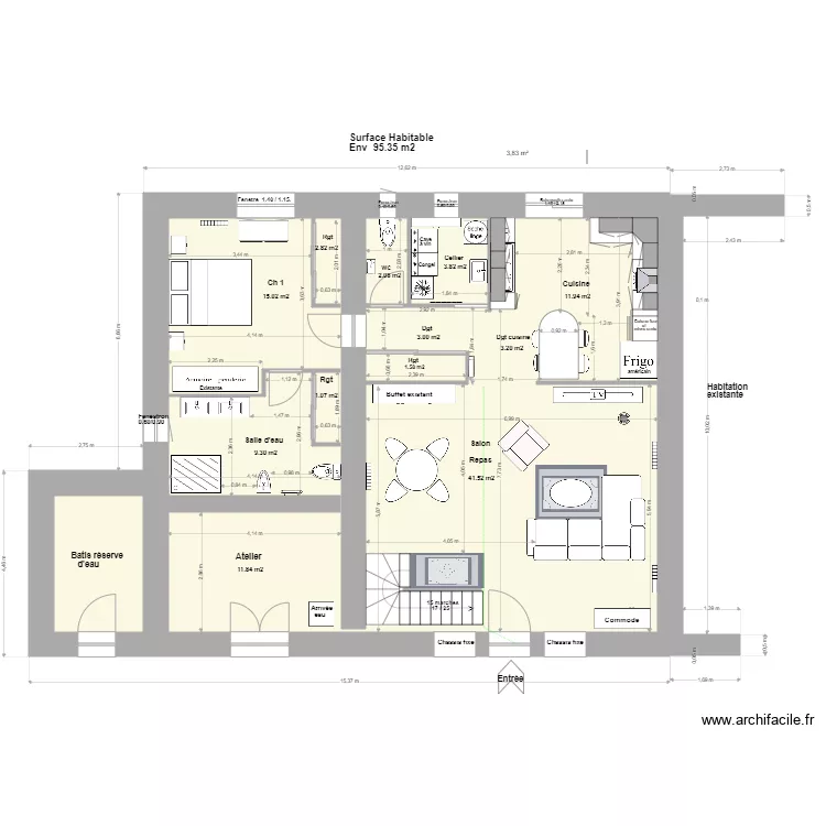 Loft Agrandissement R de C+1m**. Plan de 