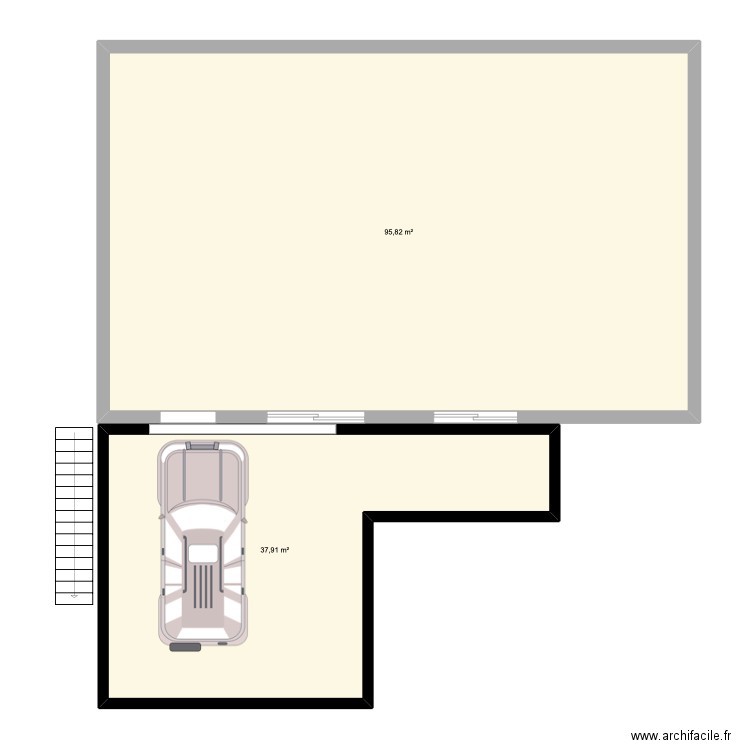 terrasse. Plan de 2 pièces et 134 m2