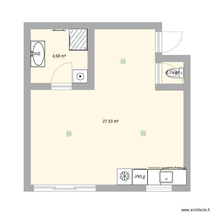 Studio Gus. Plan de 3 pièces et 33 m2