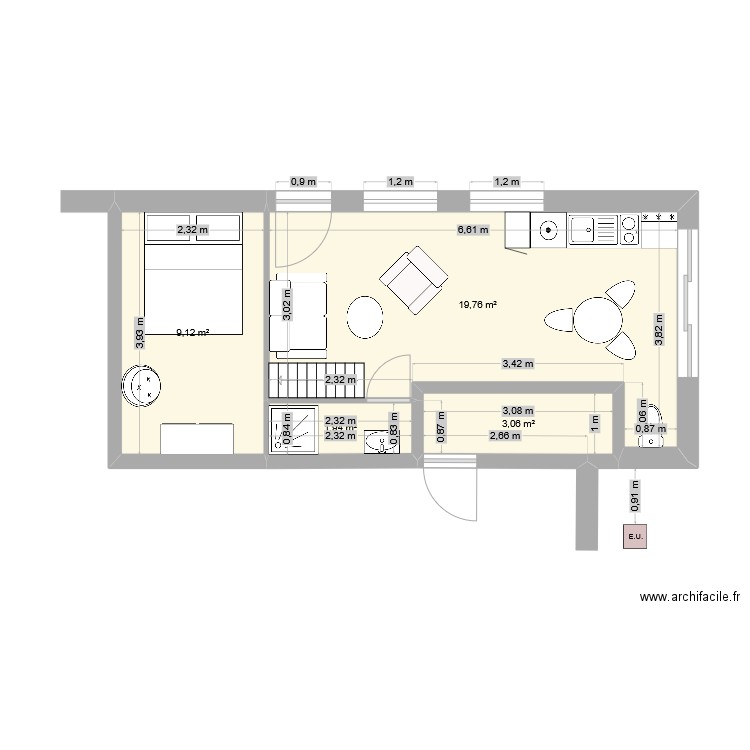 aménagement 2. Plan de 4 pièces et 34 m2