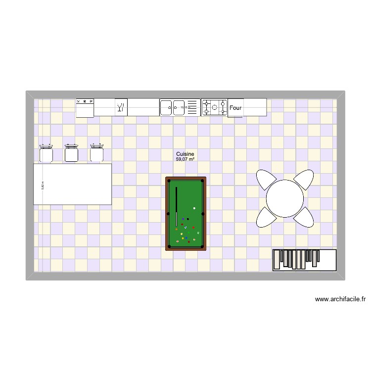 Plan cuisine. Plan de 1 pièce et 59 m2