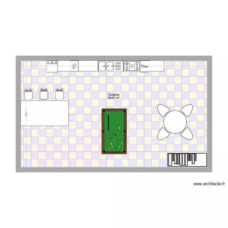 Plan cuisine. Plan de 1  et 59 m²