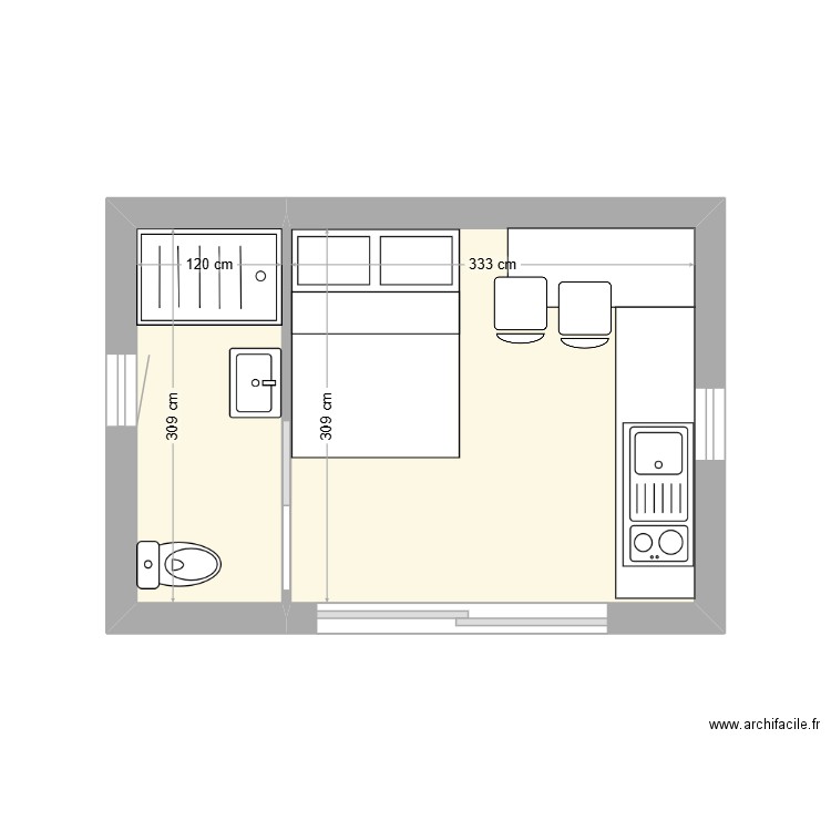 Poulnard Les Pennes. Plan de 2 pièces et 14 m2
