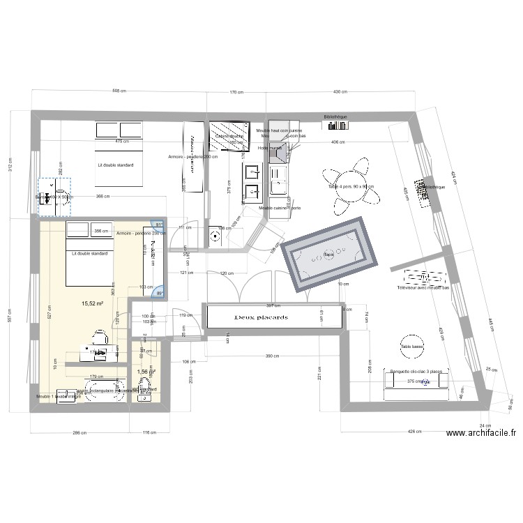 La Pommeraie20_2ème étage_avec 2sdb. Plan de 2 pièces et 17 m2