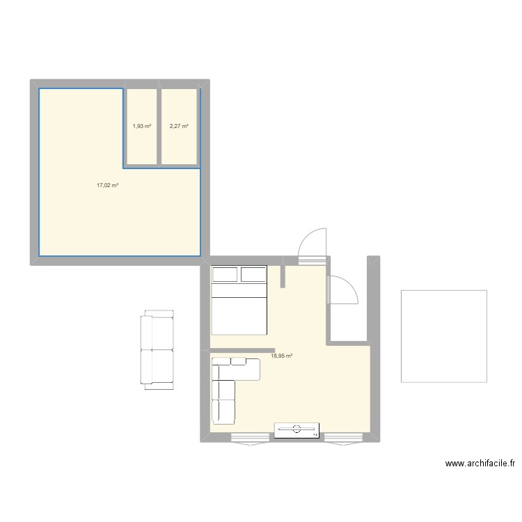 V2 nice. Plan de 4 pièces et 40 m2