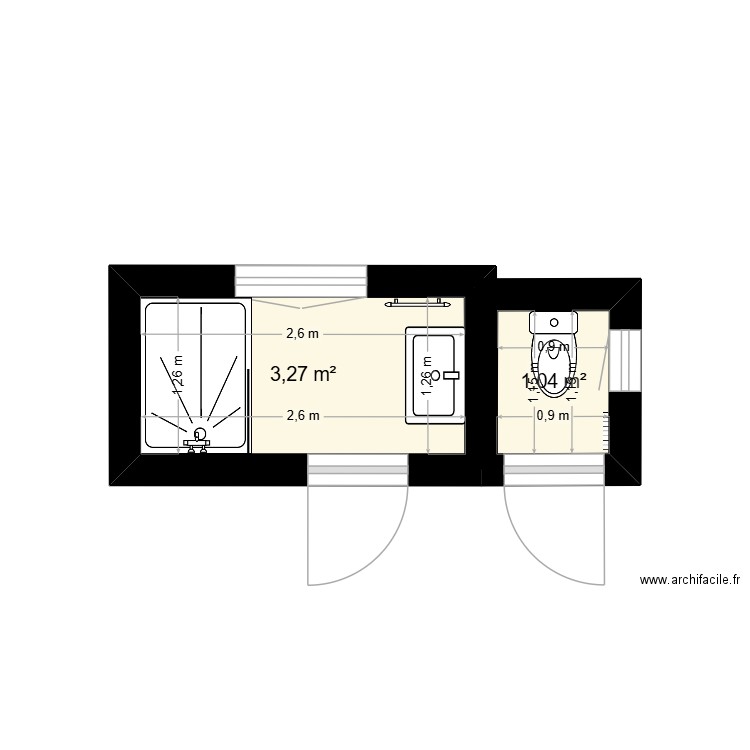 Projet Blanchetière - Projet v2. Plan de 2 pièces et 4 m2