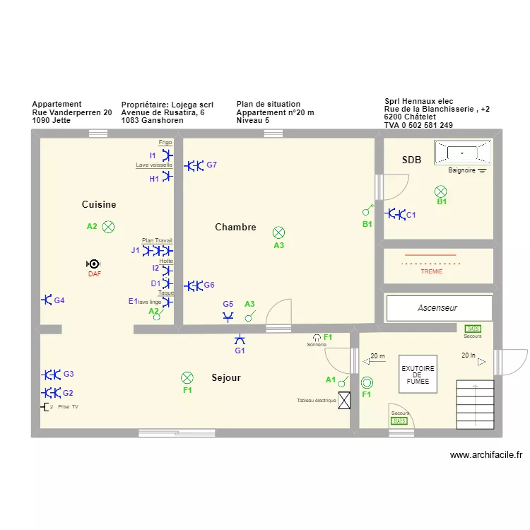 Plan de situation appartement 20m Niveau 5. Plan de 