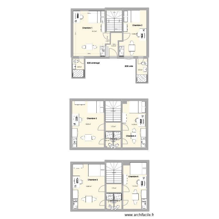Placo_V2. Plan de 17 pièces et 134 m2