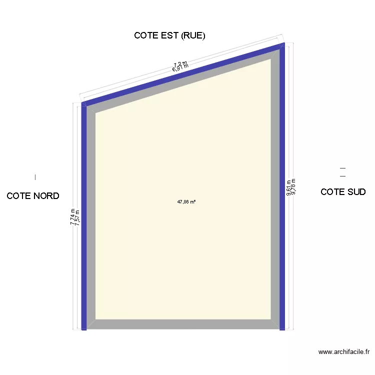 Vue de dessus. Plan de 1  et 48 m²