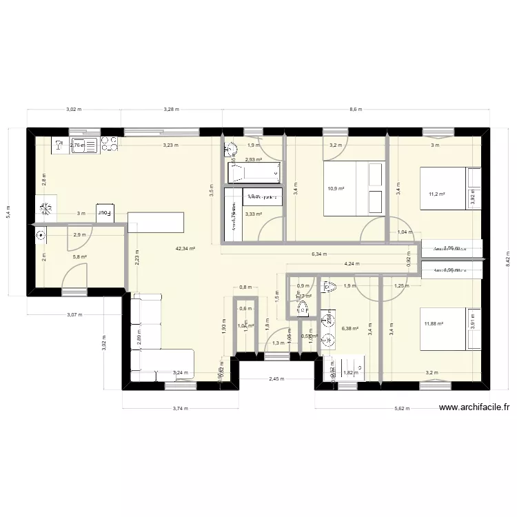 Maison Th&eacute;r&eacute;se et Tristan. Plan de 11  et 97 m²