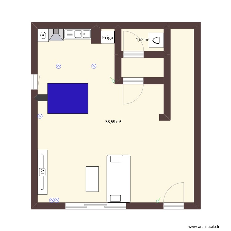 Cuisine réel Bis 1. Plan de 2 pièces et 40 m2