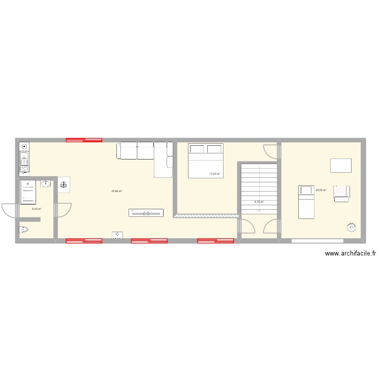 Mezzanine V1. Plan de 5 pièces et 103 m2