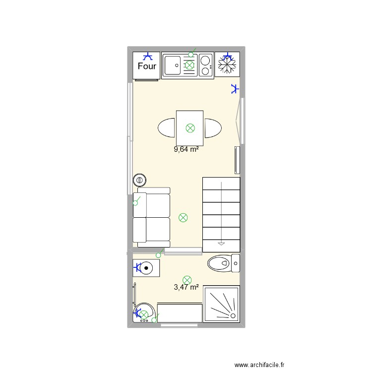 rez de chausser tyni house. Plan de 2 pièces et 13 m2