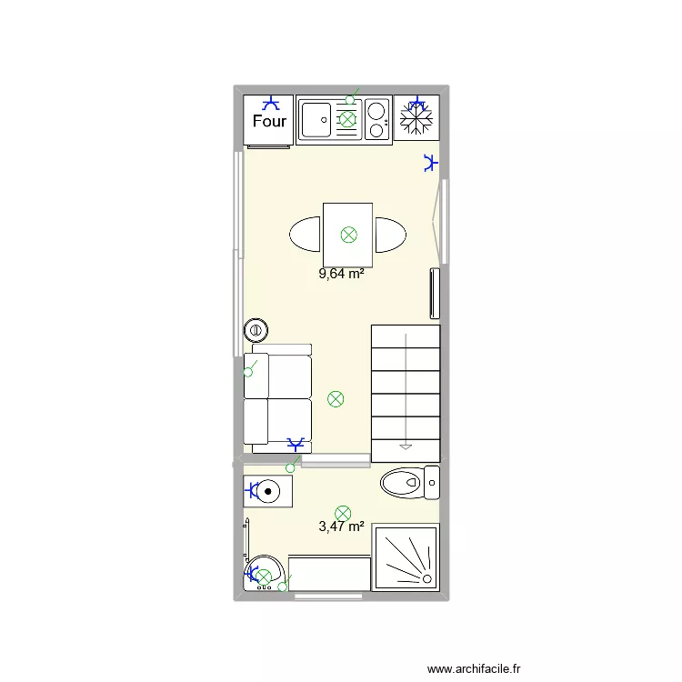 rez de chausser tyni house. Plan de 2  et 13 m²