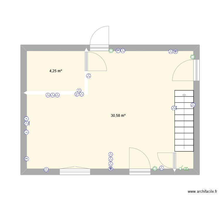 Bas élec Couzeix. Plan de 2 pièces et 35 m2