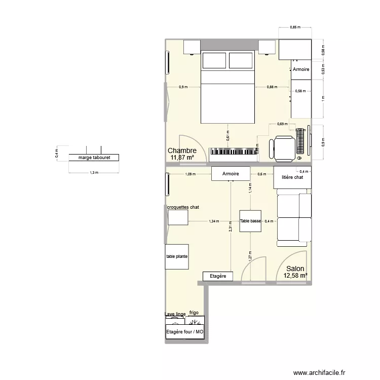 chambre v2. Plan de 2  et 24 m²
