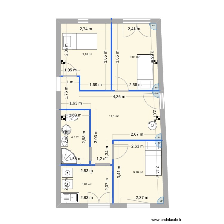 Mezzanine Partie Victoire 2. Plan de 6 pièces et 52 m2