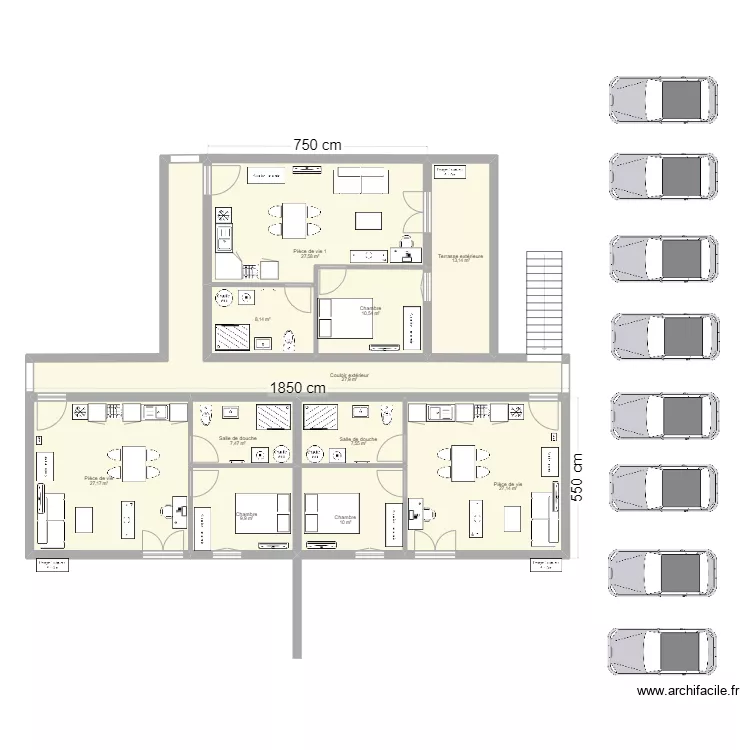Immeuble 6 T1 plain pied. Plan de Immeuble 6 T1 plain pied. Plan de