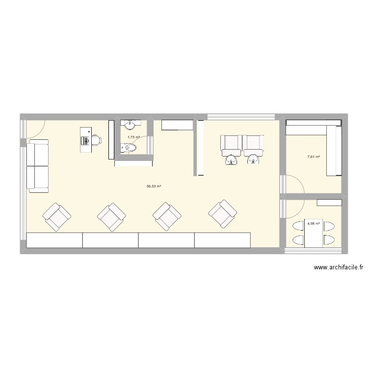 salon de coiffure. Plan de 4 pièces et 71 m2