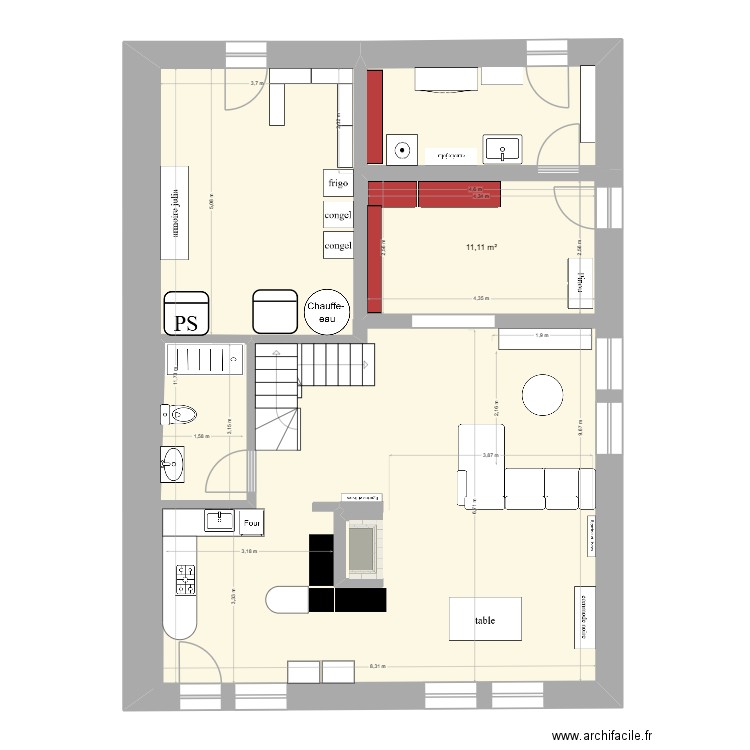 Maison Rez. Plan de 3 pièces et 107 m2
