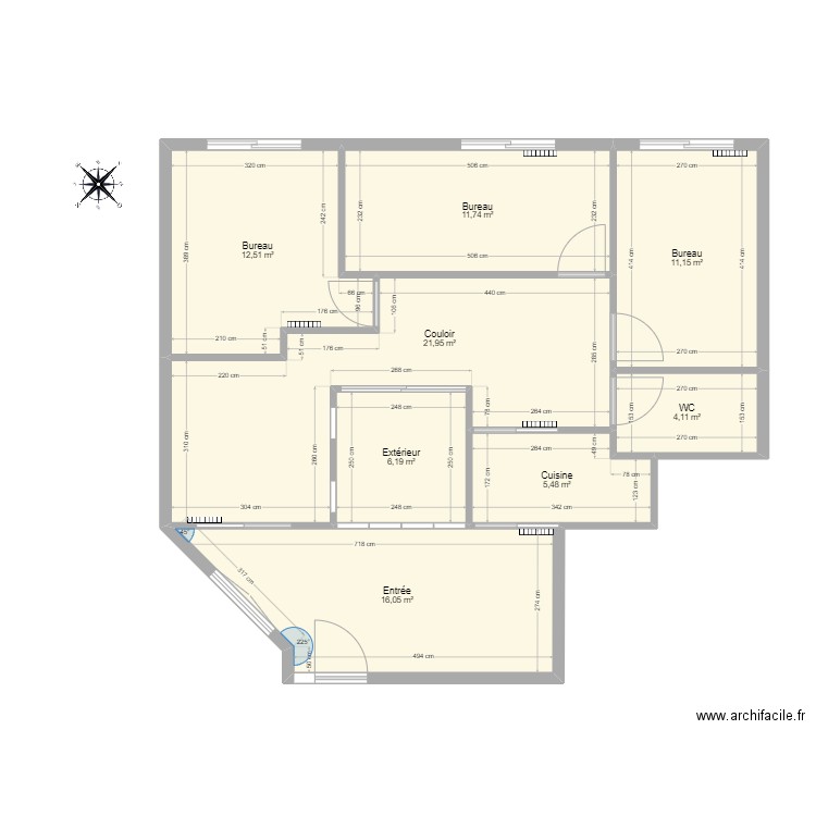 Cabinet psy. Plan de 8 pièces et 89 m2