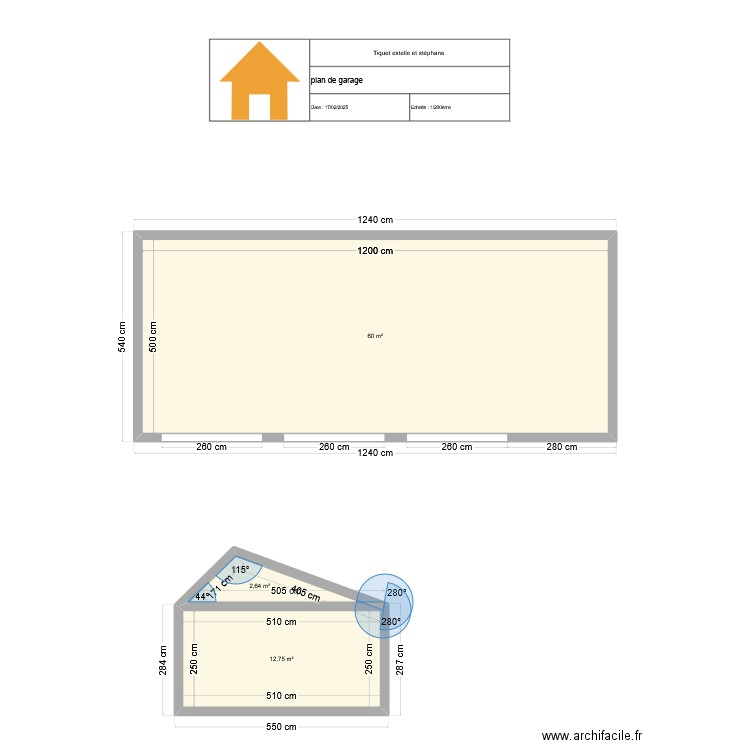 tiquet estelle et Stéphane. Plan de 3 pièces et 75 m2