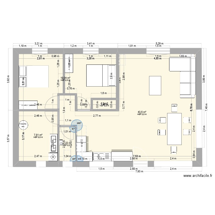 Privezac. Plan de 5 pièces et 73 m2
