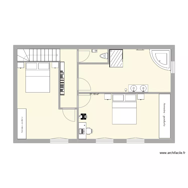 etage. Plan de 1  et 57 m²