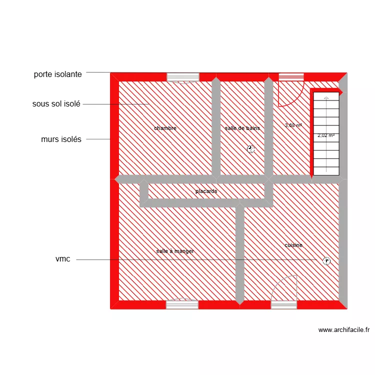 FOUCARD RDC &eacute;tape. Plan de 7  et 42 m²
