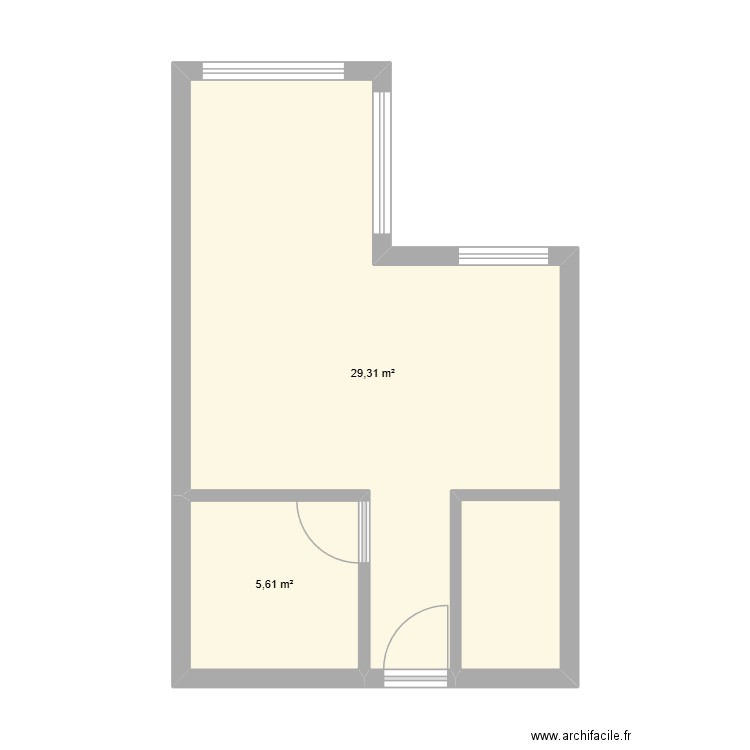 dormotory. Plan de 2 pièces et 35 m2