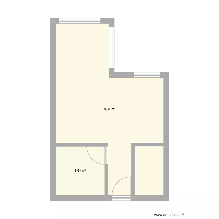 dormotory. Plan de 2 pièces et 35 m²