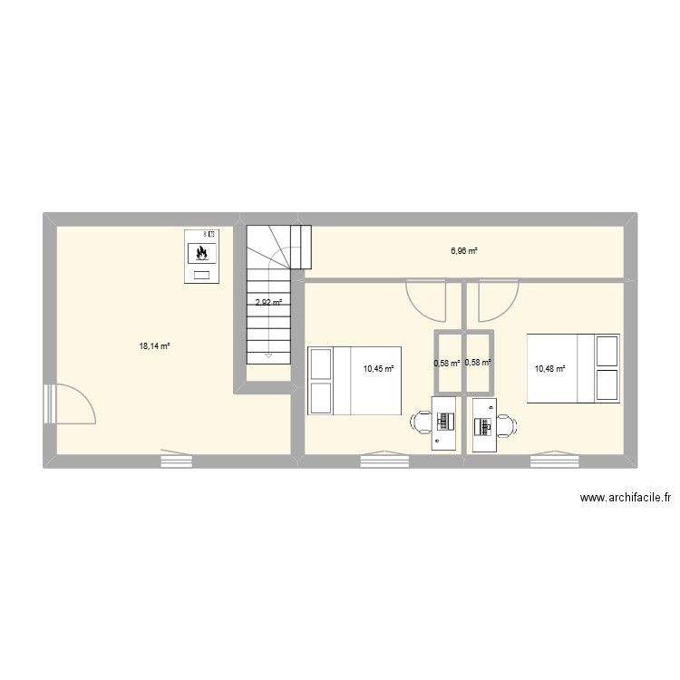 maison st hilaire nv-1. Plan de 7 pièces et 50 m2