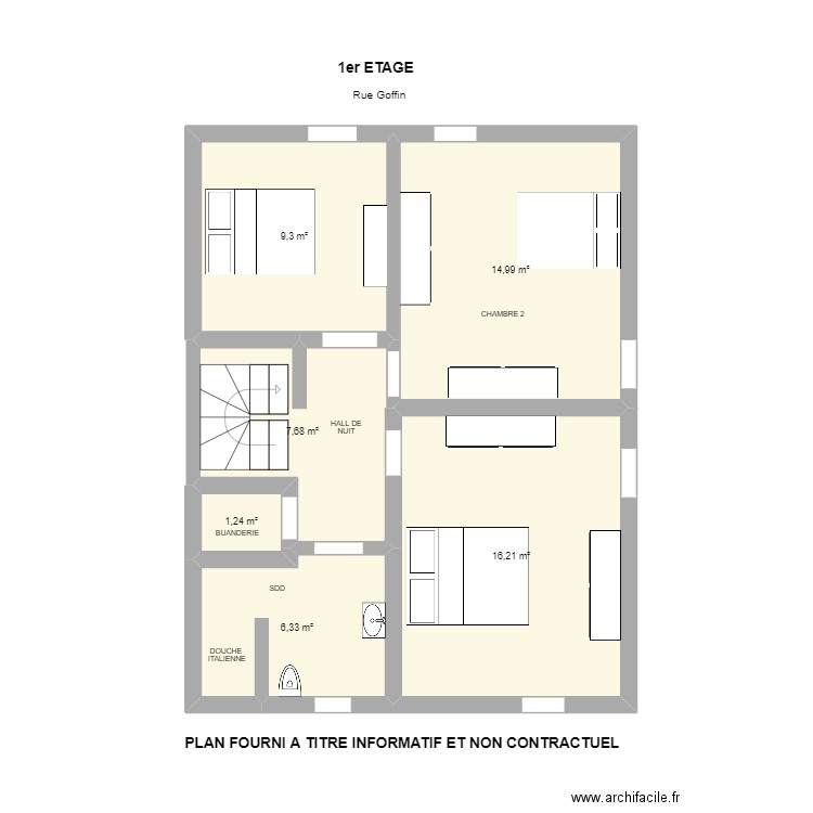  1er étage. Plan de 6 pièces et 56 m2