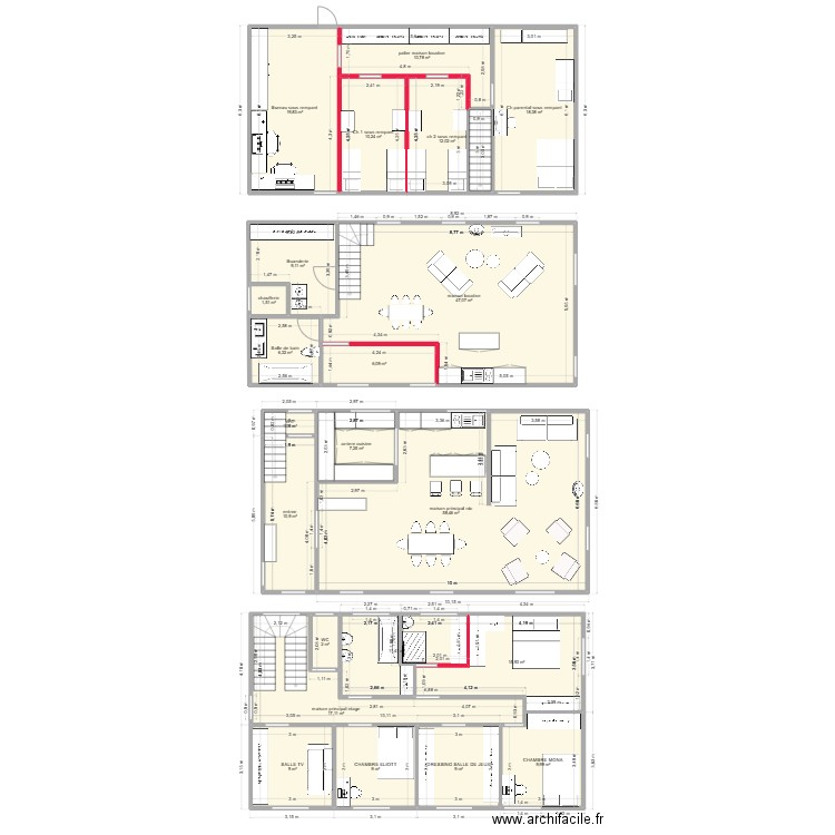 Projet maison 2. Plan de 22 pièces et 303 m2