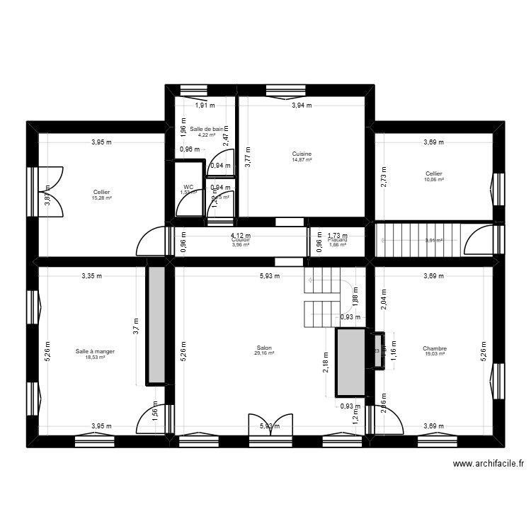 St Laurent de Brévedent RDC. Plan de 15 pièces et 127 m2