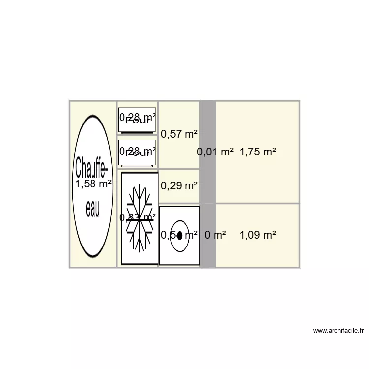 vue fce cuisine. Plan de 11  et 7 m²