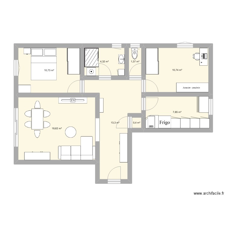 appartement. Plan de 8 pièces et 67 m2