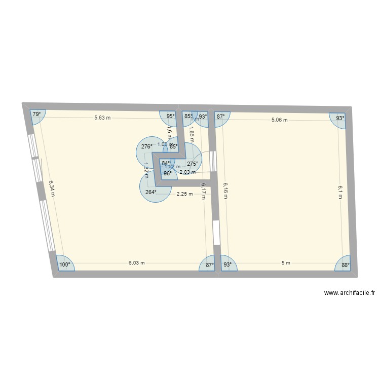 travaux galerie. Plan de 2 pièces et 69 m2